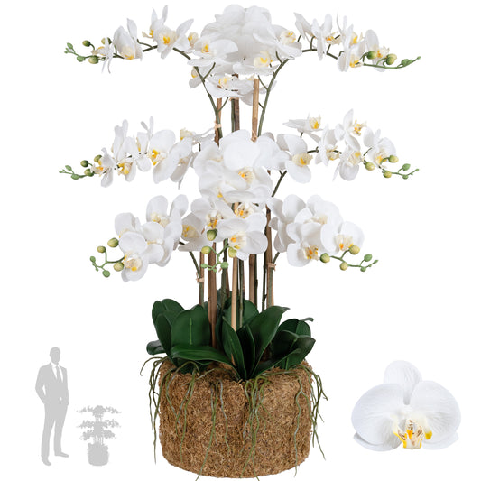 Orhidee artificiala alba cu aspect natural H90 cm cu 9 tulpini
