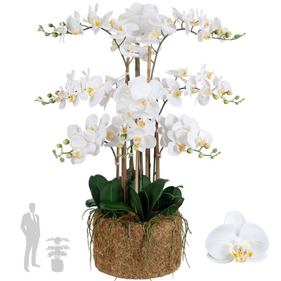 Orhidee artificiala alba cu aspect natural H90 cm cu 9 tulpini
