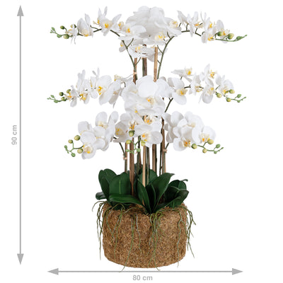Orhidee artificiala alba cu aspect natural H90 cm cu 9 tulpini