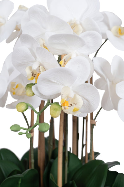 Orhidee artificiala alba cu aspect natural H90 cm cu 9 tulpini