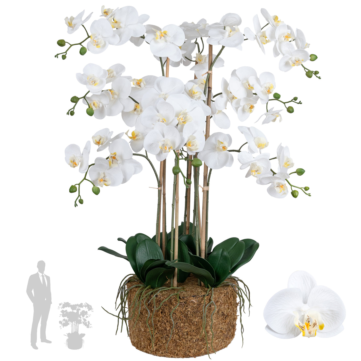 Orhidee artificiala alba cu aspect natural H95 cm cu 9 tulpini