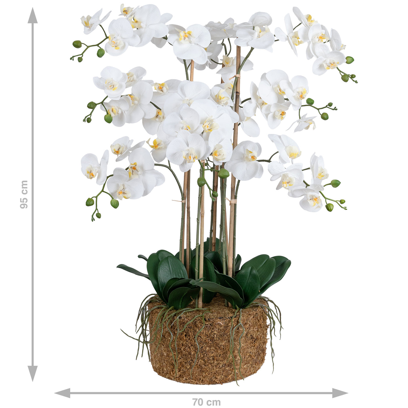 Orhidee artificiala alba cu aspect natural H95 cm cu 9 tulpini