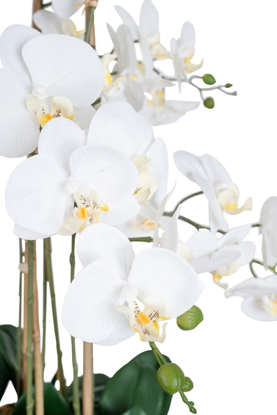 Orhidee artificiala alba cu aspect natural H95 cm cu 9 tulpini