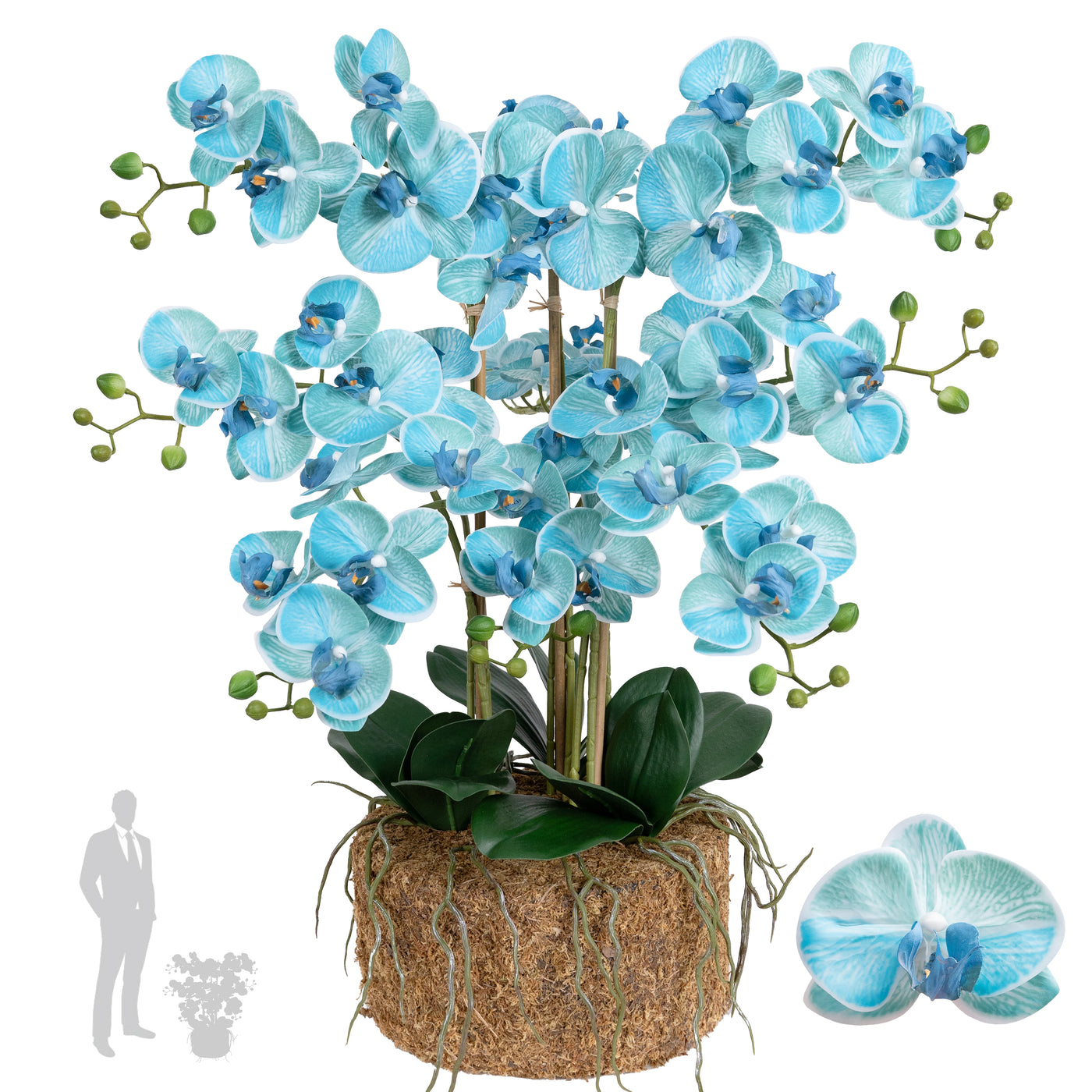 Orhidee artificiala albastru cu turquoise cu aspect natural H66 cm cu 9 tulpini