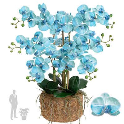 Orhidee artificiala albastru cu turquoise cu aspect natural H66 cm cu 9 tulpini