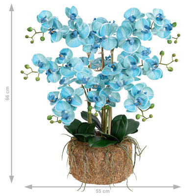 Orhidee artificiala albastru cu turquoise cu aspect natural H66 cm cu 9 tulpini