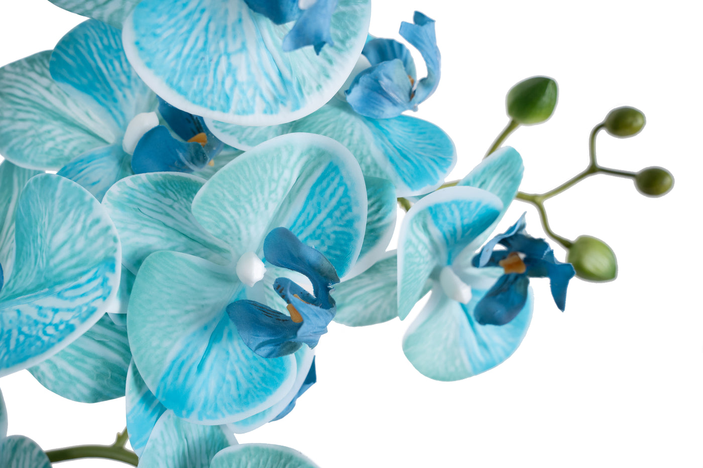 Orhidee artificiala albastru cu turquoise cu aspect natural H66 cm cu 9 tulpini