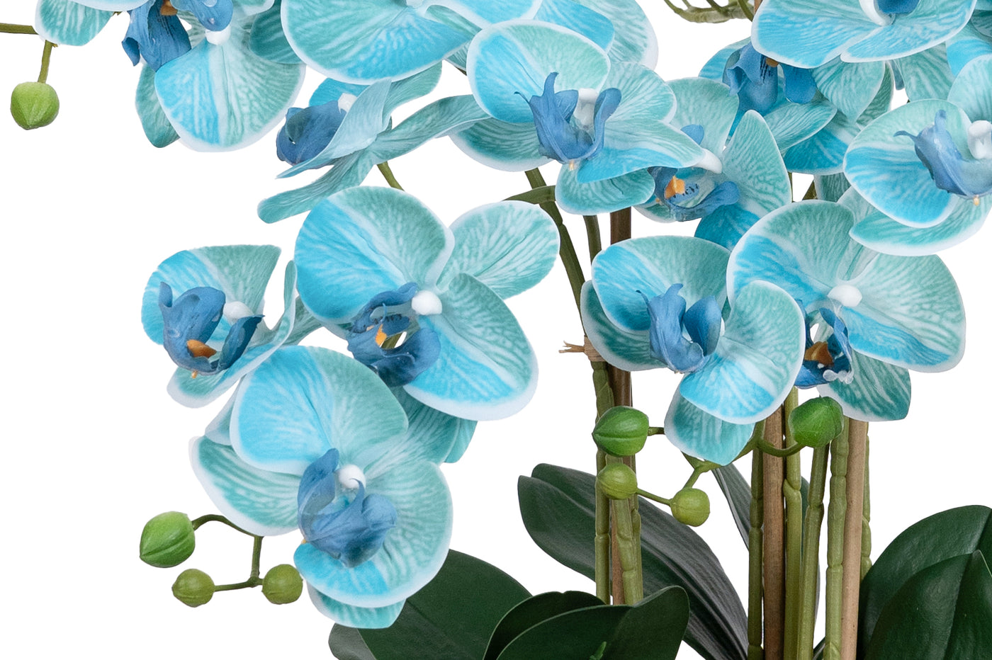 Orhidee artificiala albastru cu turquoise cu aspect natural H66 cm cu 9 tulpini