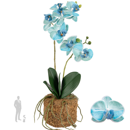 Orhidee artificiala albastru turquoise cu aspect natural H46 cm cu 2 tulpini