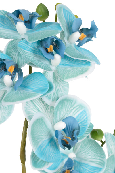 Orhidee artificiala albastru turquoise cu aspect natural H46 cm cu 2 tulpini