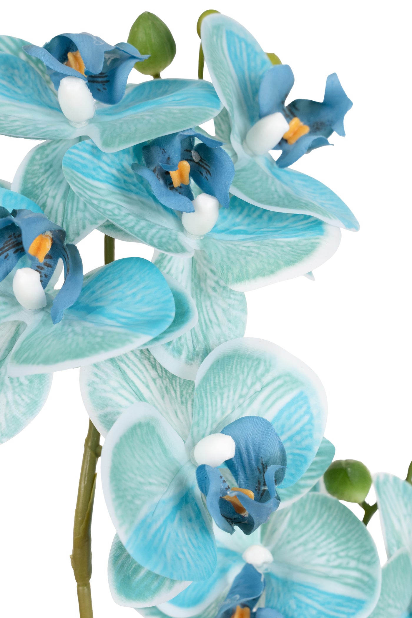 Orhidee artificiala albastru turquoise cu aspect natural H46 cm cu 2 tulpini