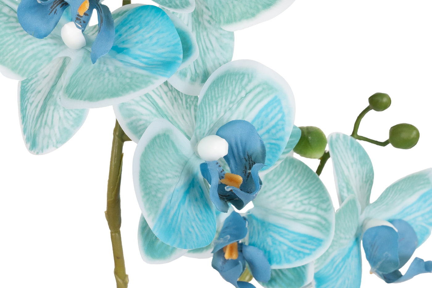 Orhidee artificiala albastru turquoise cu aspect natural H46 cm cu 2 tulpini