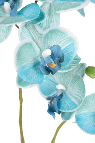 Orhidee artificiala albastru turquoise cu aspect natural H46 cm cu 2 tulpini