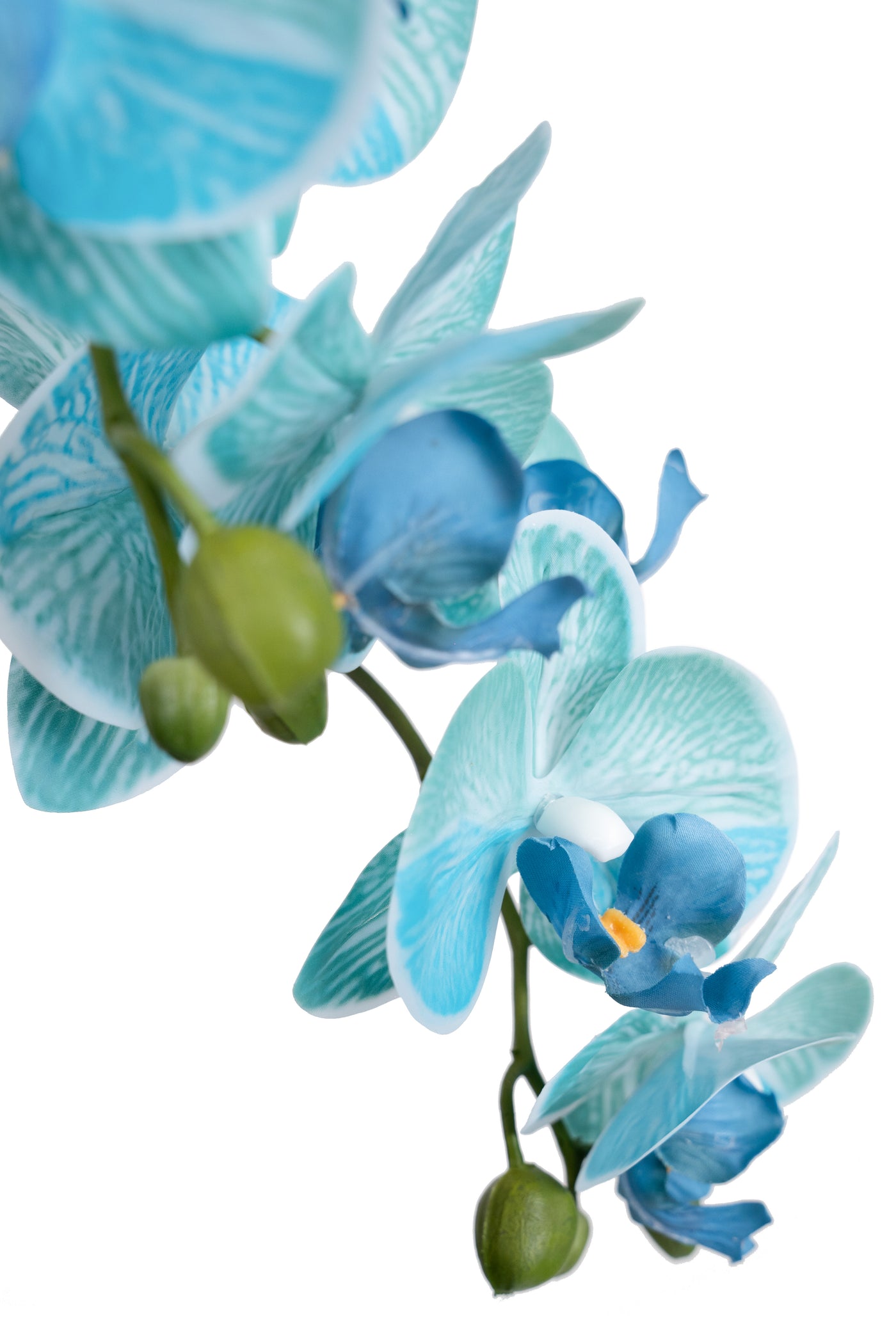 Orhidee artificiala albastru turquoise cu aspect natural H58 cm cu 3 tulpini