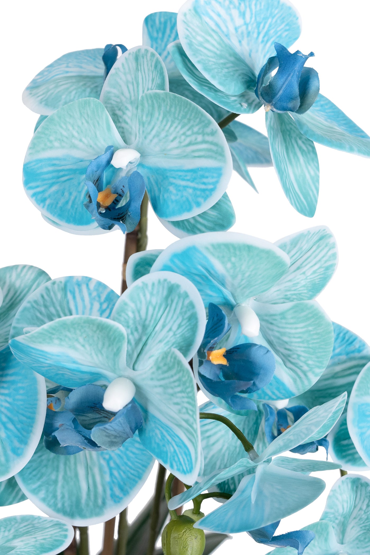 Orhidee artificiala albastru turquoise cu aspect natural H58 cm cu 3 tulpini