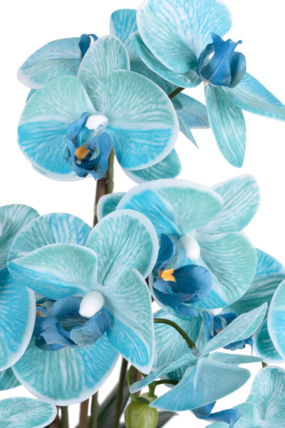 Orhidee artificiala albastru turquoise cu aspect natural H58 cm cu 3 tulpini