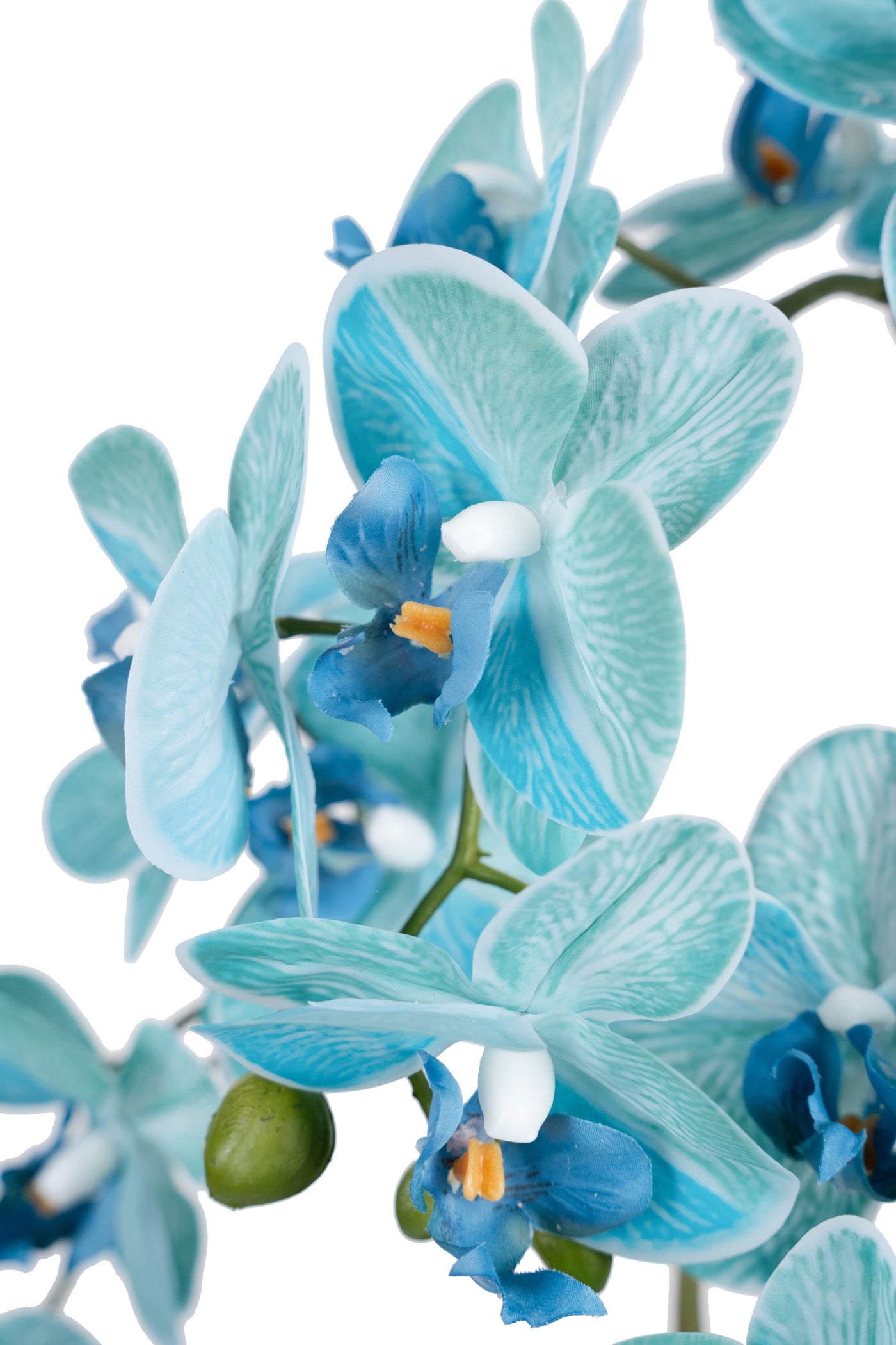 Orhidee artificiala albastru turquoise cu aspect natural H58 cm cu 3 tulpini