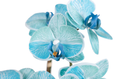 Orhidee artificiala albastru turquoise cu aspect natural H58 cm cu 3 tulpini