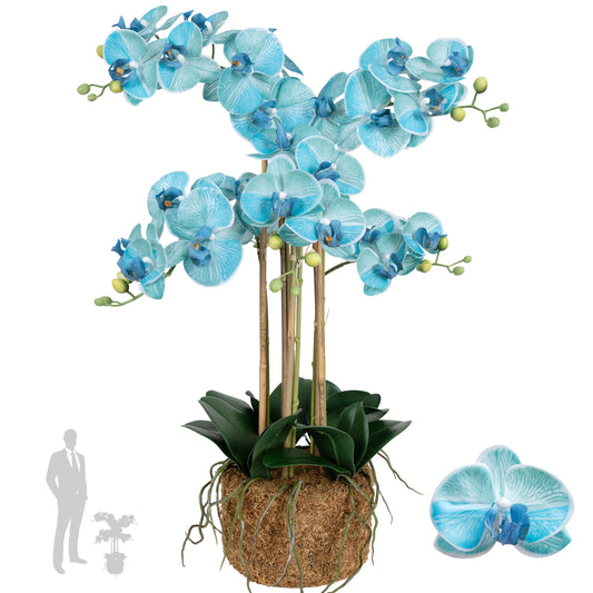 Orhidee artificiala albastru turquoise cu aspect natural H72 cm cu 6 tulpini