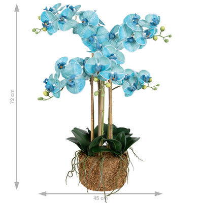 Orhidee artificiala albastru turquoise cu aspect natural H72 cm cu 6 tulpini