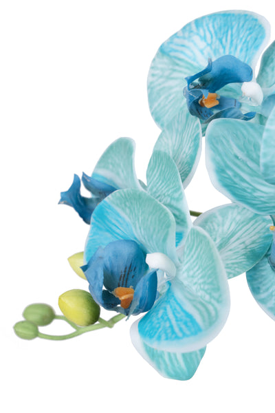 Orhidee artificiala albastru turquoise cu aspect natural H72 cm cu 6 tulpini
