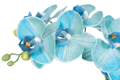Orhidee artificiala albastru turquoise cu aspect natural H72 cm cu 6 tulpini