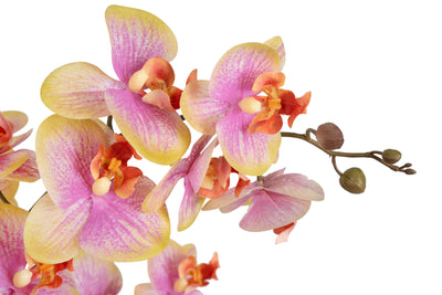 Orhidee artificiala galben cu roz cu aspect natural H85 cm cu 8 tulpini