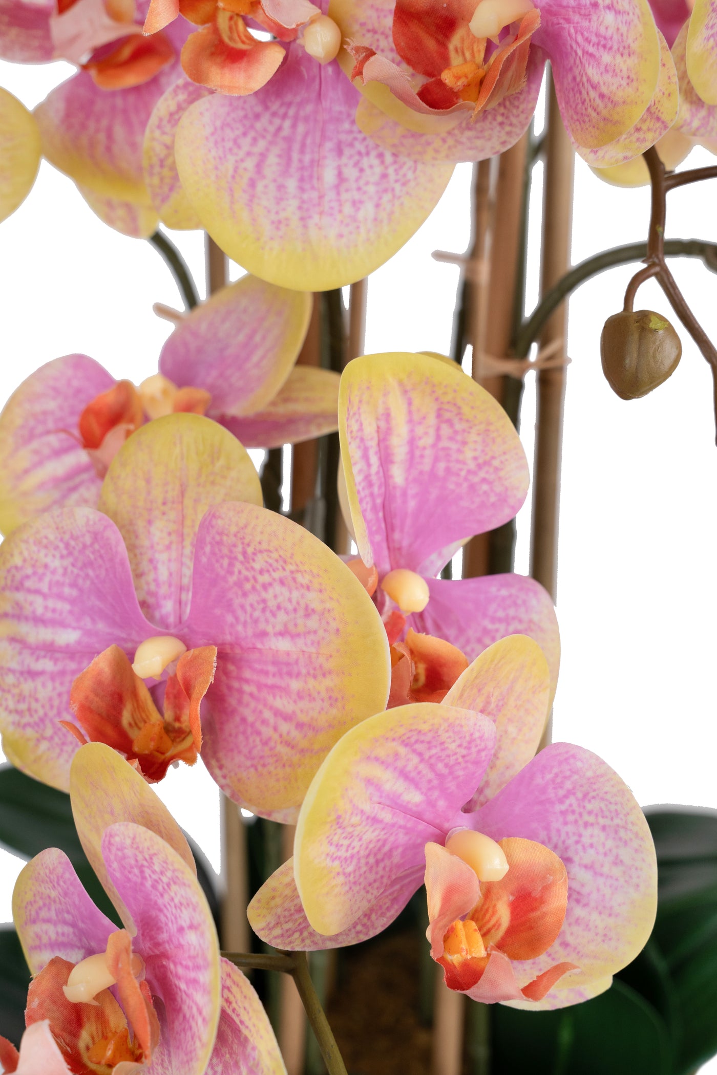 Orhidee artificiala galben cu roz cu aspect natural H85 cm cu 8 tulpini