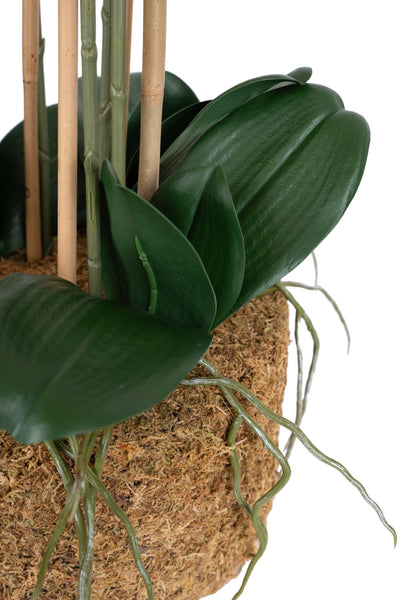 Orhidee artificiala galben cu roz cu aspect natural H85 cm cu 8 tulpini