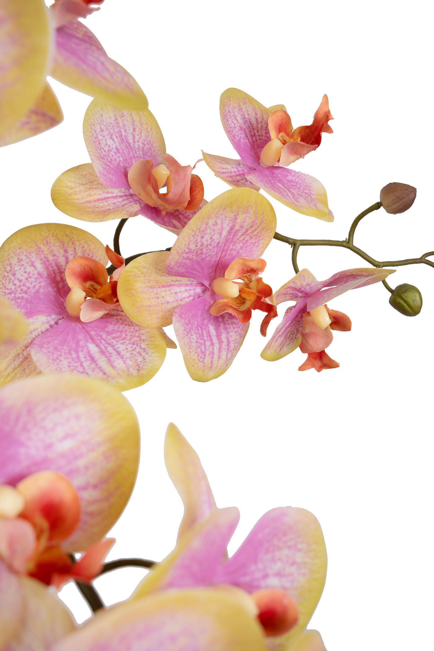 Orhidee artificiala galben cu roz cu aspect natural H85 cm cu 8 tulpini