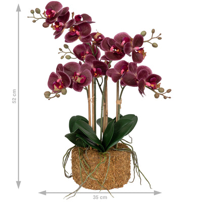 Orhidee artificiala grena cu aspect natural H52 cm cu 5 tulpini