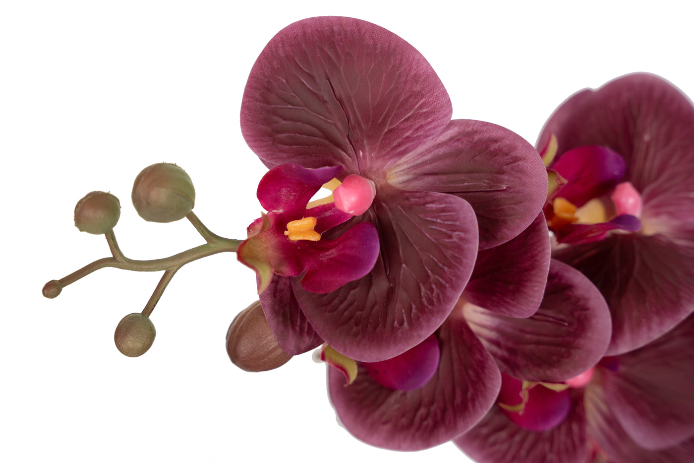 Orhidee artificiala grena cu aspect natural H52 cm cu 5 tulpini