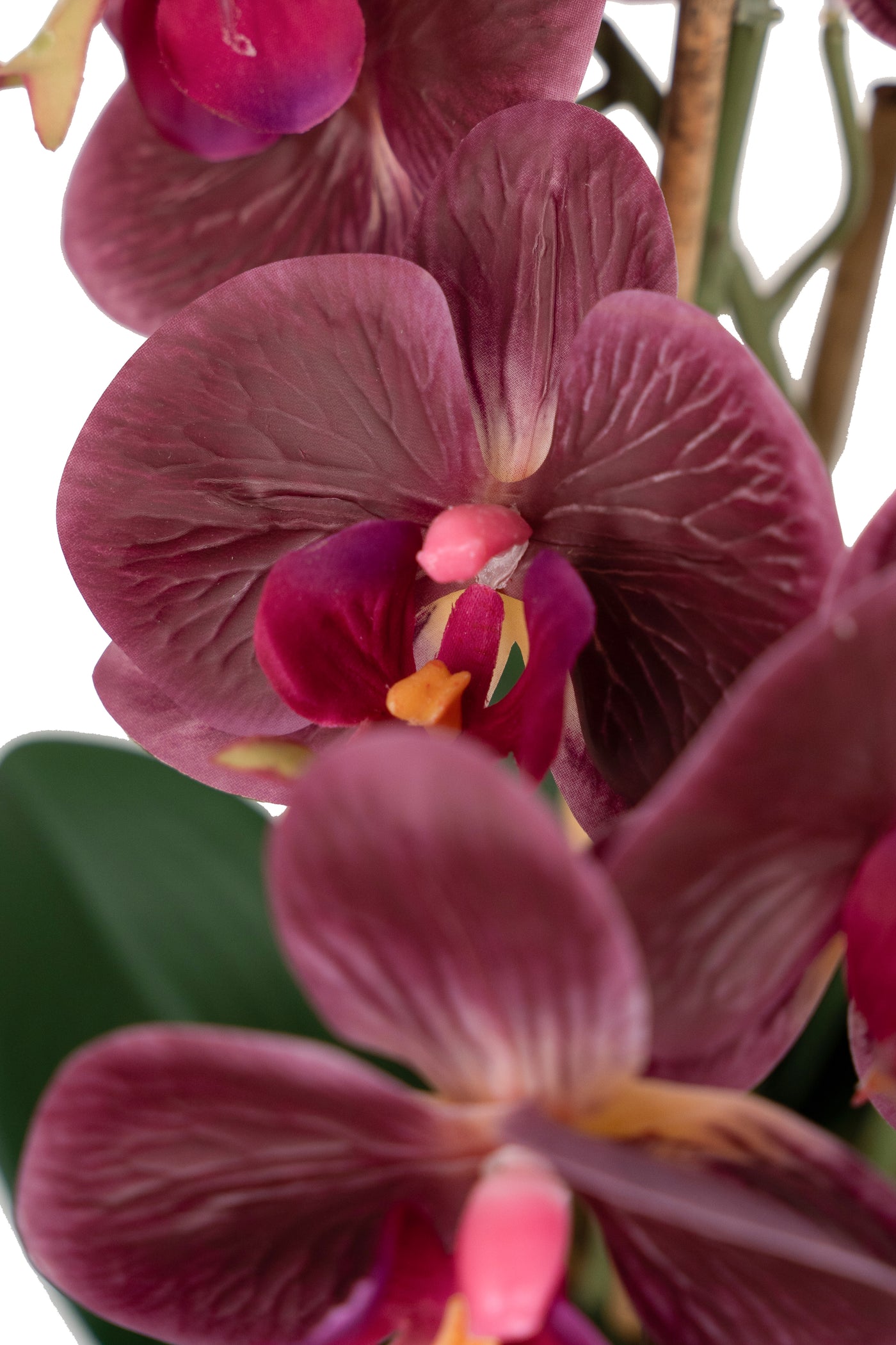 Orhidee artificiala grena cu aspect natural H52 cm cu 5 tulpini