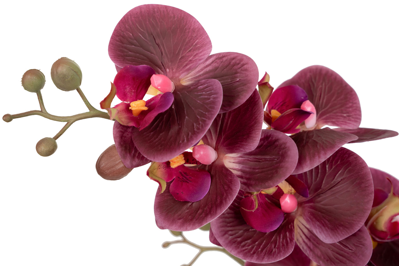 Orhidee artificiala grena cu aspect natural H52 cm cu 5 tulpini