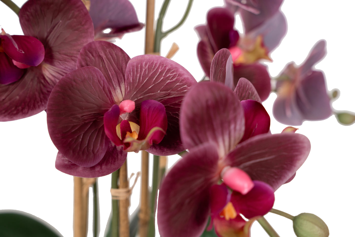 Orhidee artificiala grena cu aspect natural H52 cm cu 5 tulpini