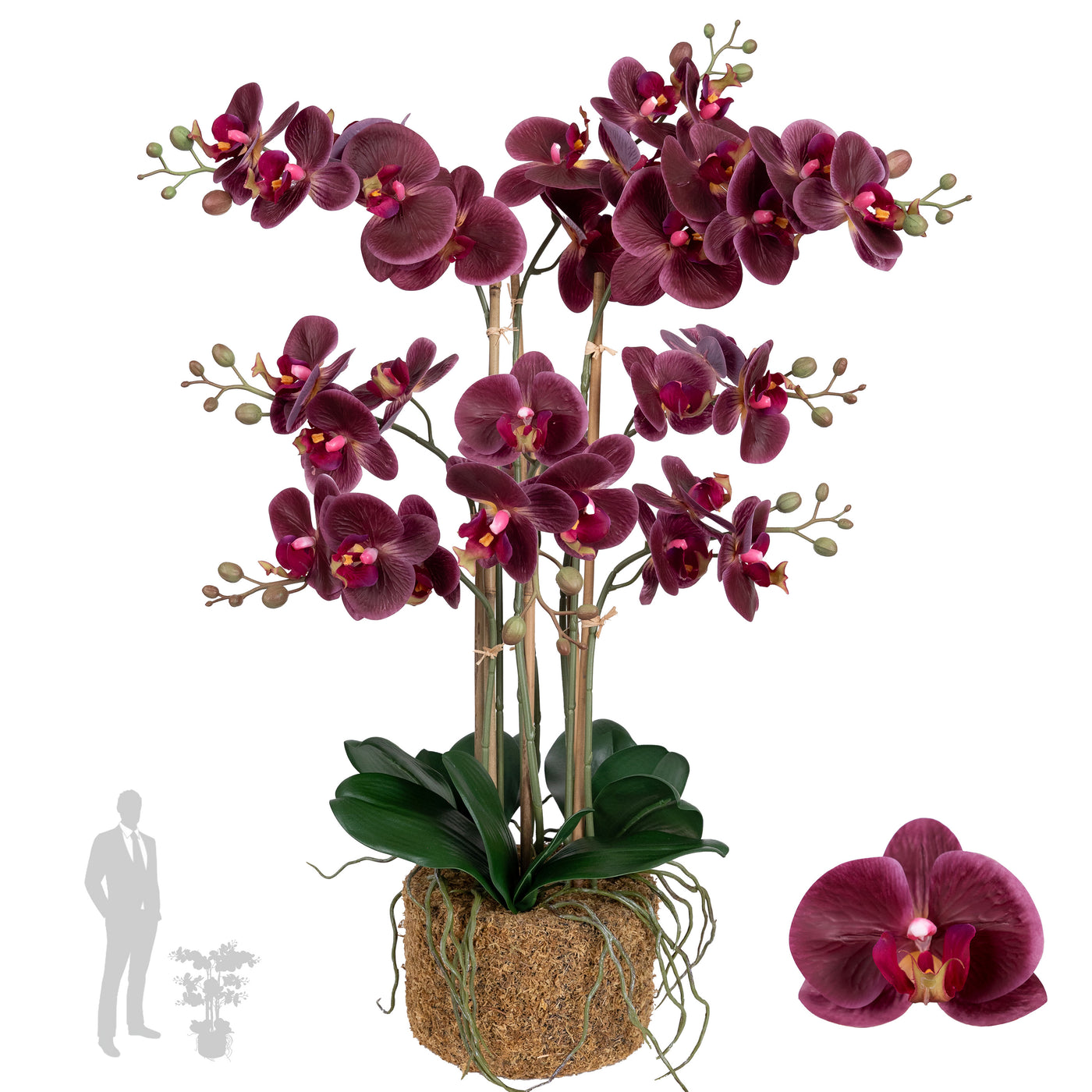 Orhidee artificiala grena cu aspect natural H71 cm cu 9 tulpini