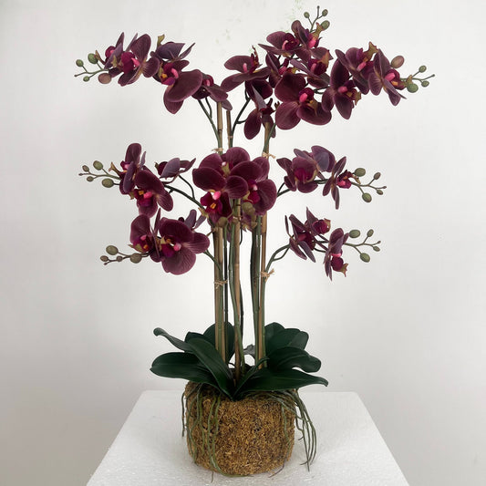 Orhidee artificiala grena cu aspect natural H71 cm cu 9 tulpini