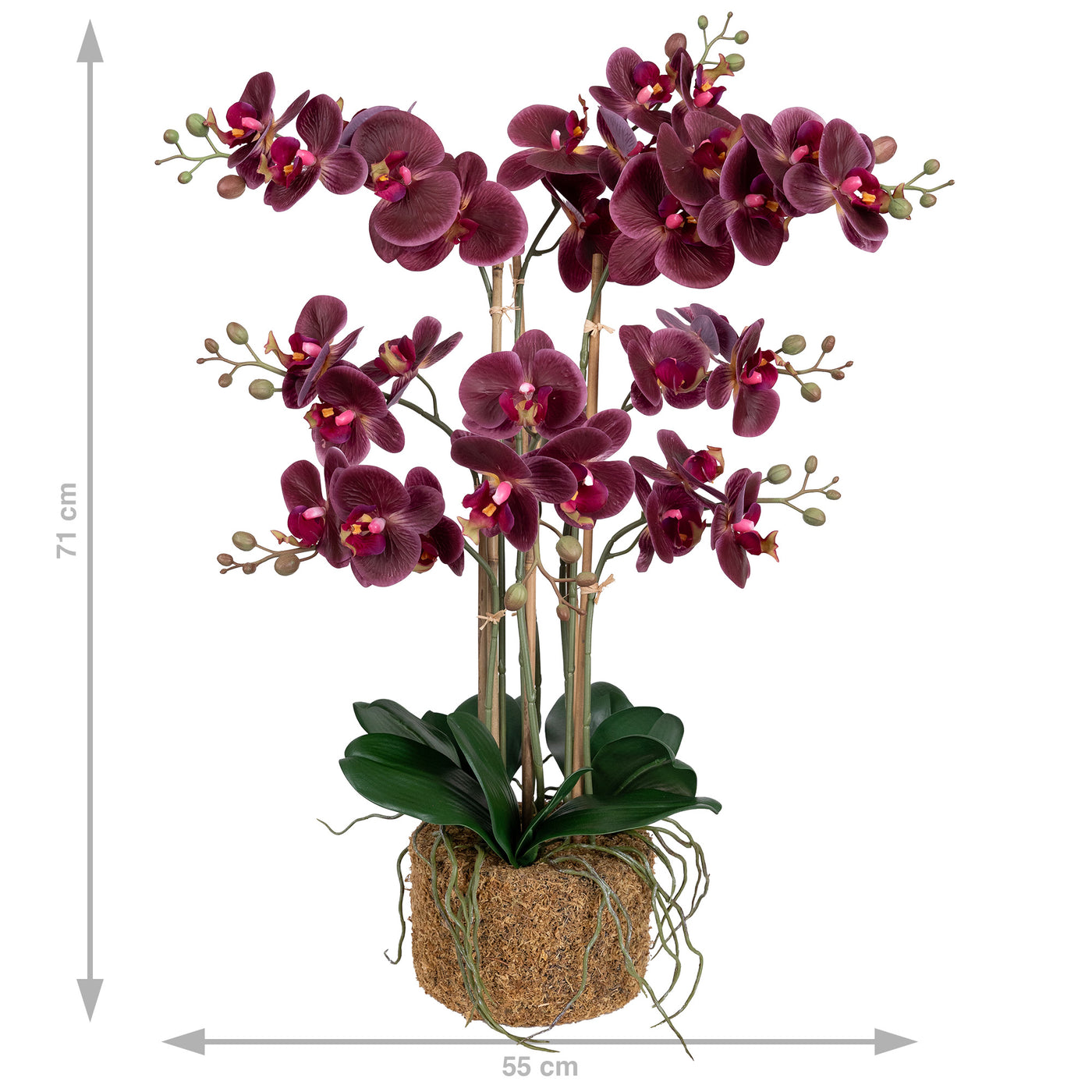 Orhidee artificiala grena cu aspect natural H71 cm cu 9 tulpini