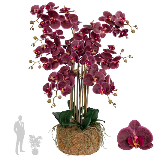 Orhidee artificiala grena cu aspect natural H85 cm cu 8 tulpini