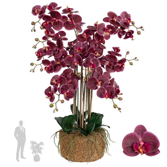 Orhidee artificiala grena cu aspect natural H85 cm cu 8 tulpini