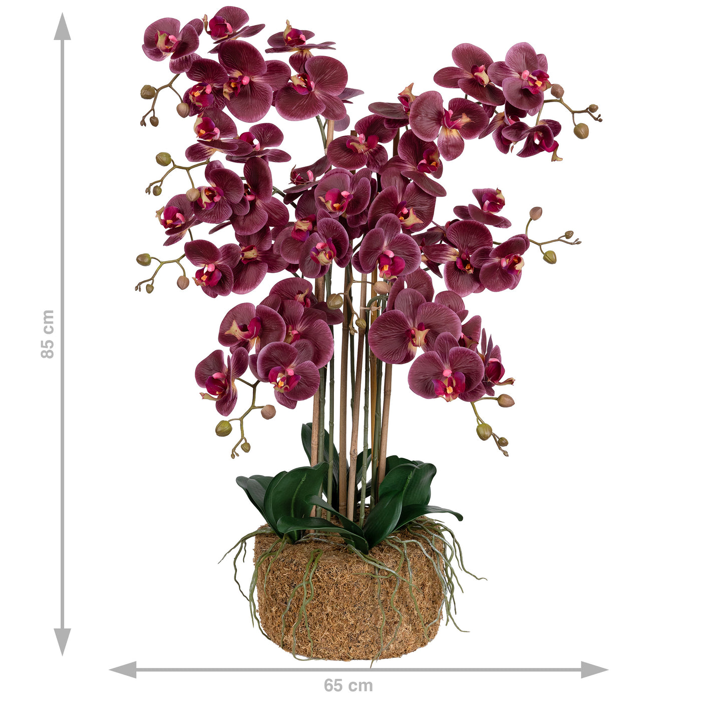 Orhidee artificiala grena cu aspect natural H85 cm cu 8 tulpini