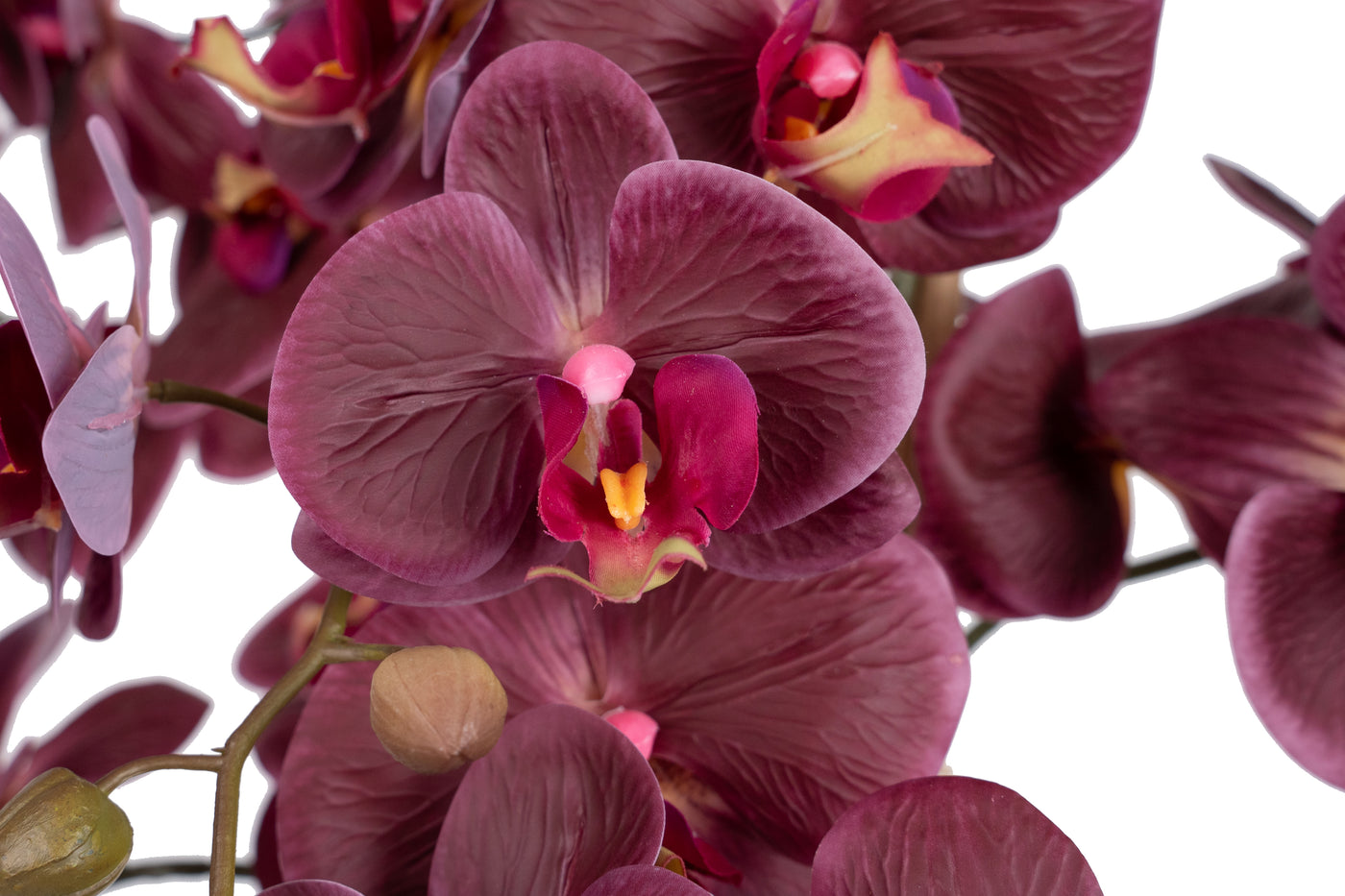 Orhidee artificiala grena cu aspect natural H85 cm cu 8 tulpini