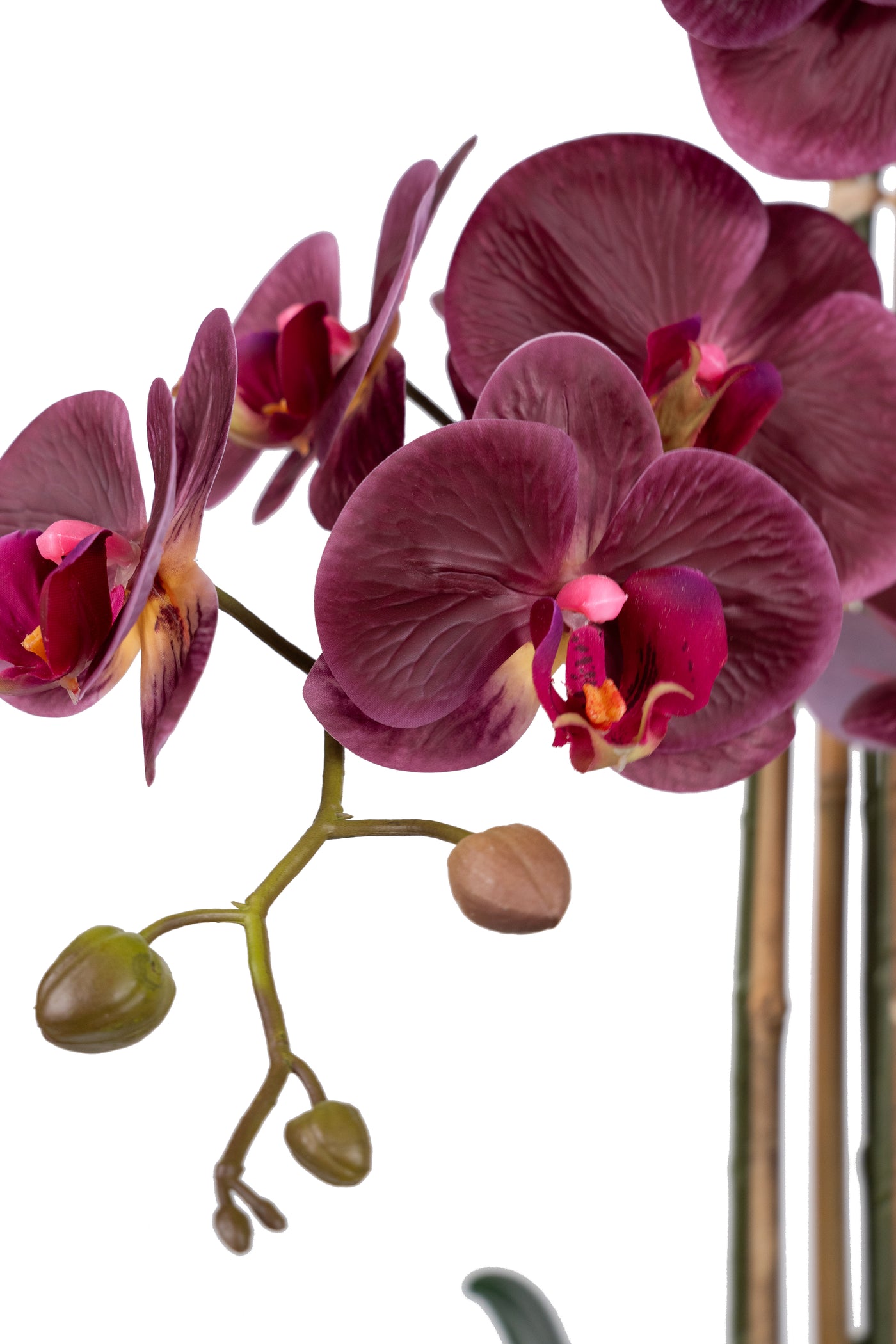 Orhidee artificiala grena cu aspect natural H85 cm cu 8 tulpini