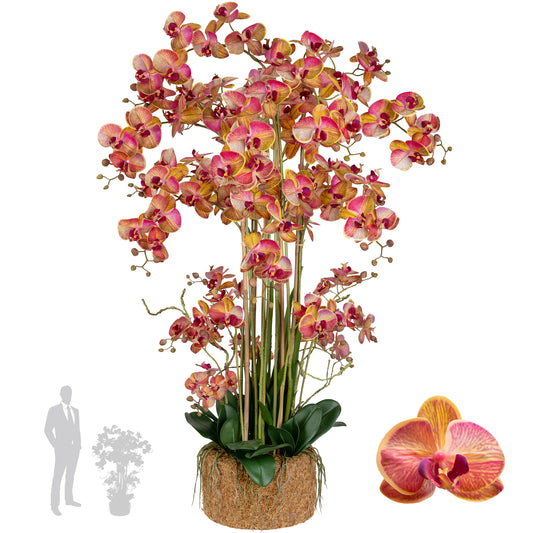 Orhidee artificiala grena cu galben cu aspect natural H120 cm cu 21 tulpini