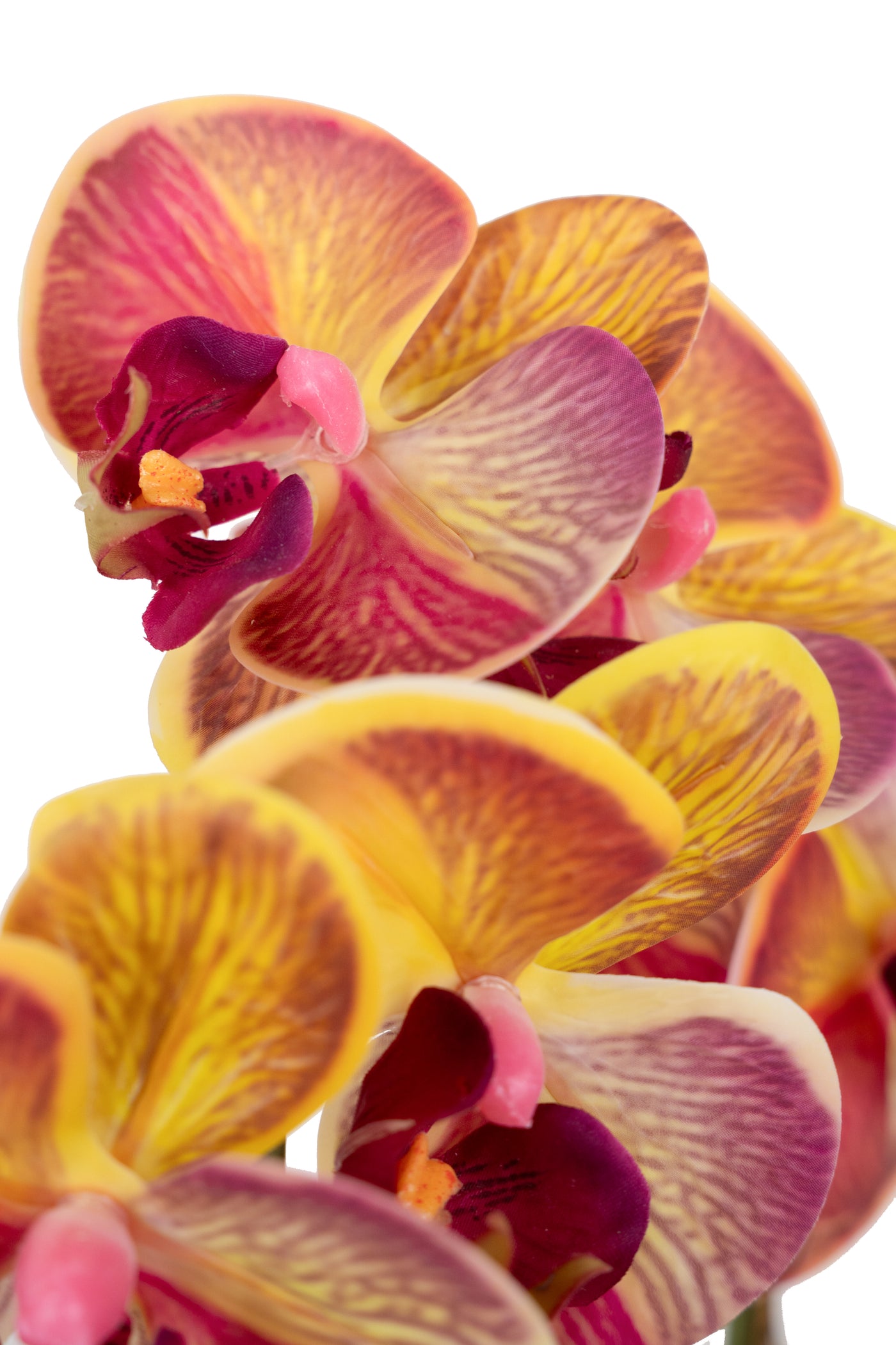 Orhidee artificiala grena cu galben cu aspect natural H49 cm cu 3 tulpini