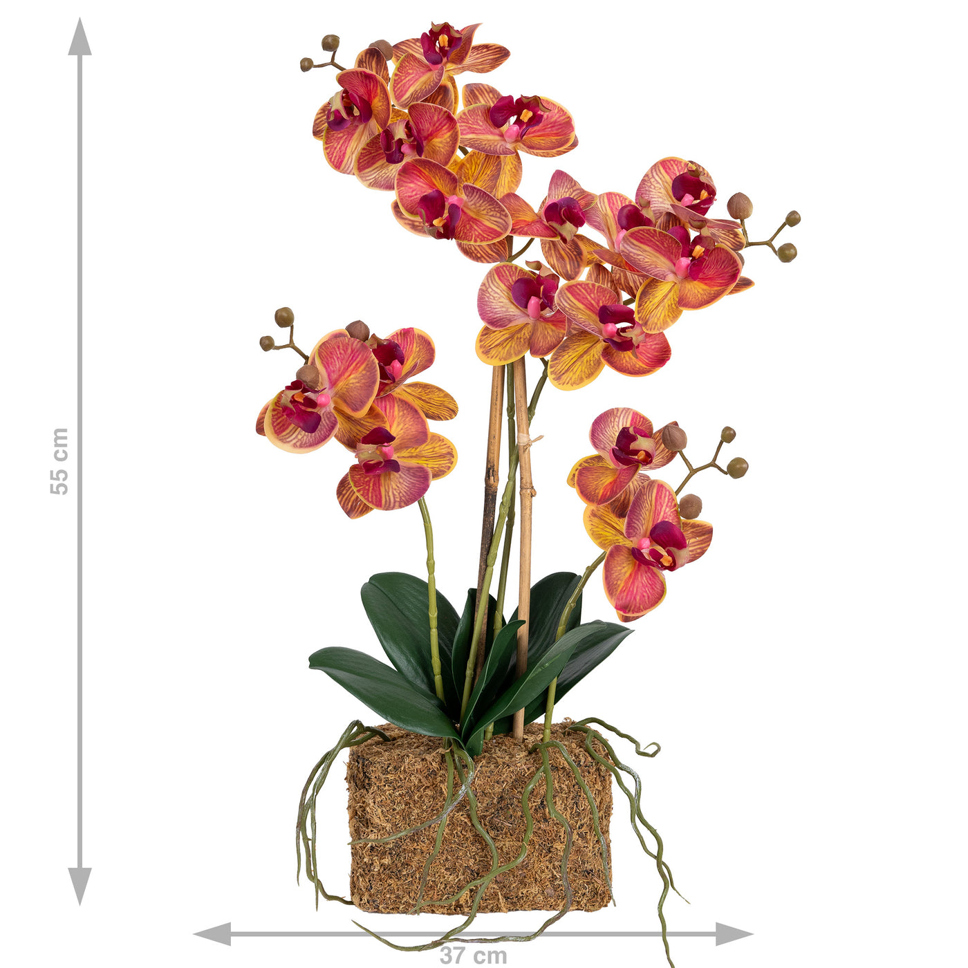 Orhidee artificiala grena cu galben cu aspect natural H55 cm cu 4 tulpini