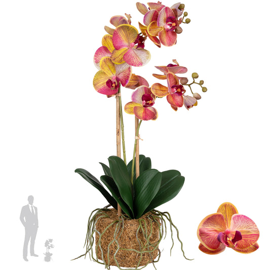 Orhidee artificiala grena cu galben cu aspect natural H56 cm cu 2 tulpini