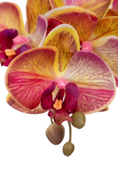 Orhidee artificiala grena cu galben cu aspect natural H61 cm cu 3 tulpini