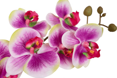 Orhidee artificiala mov cu alb si verde cu aspect natural H56 cm cu 2 tulpini