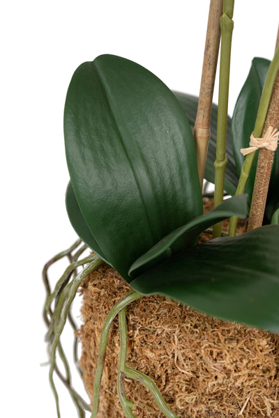 Orhidee artificiala mov cu alb si verde cu aspect natural H56 cm cu 2 tulpini